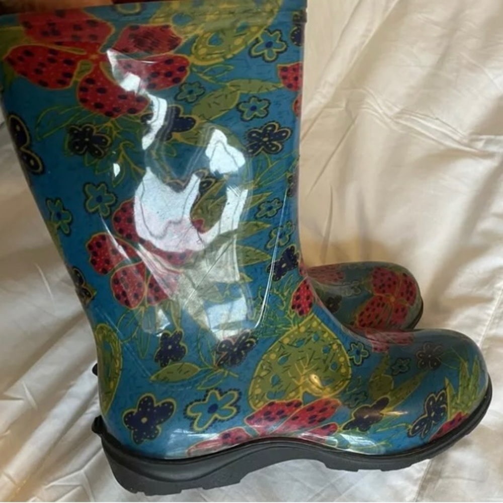 Sloggers Floral Rubber Rain Garden Mid Calf Boots Women's Size 6